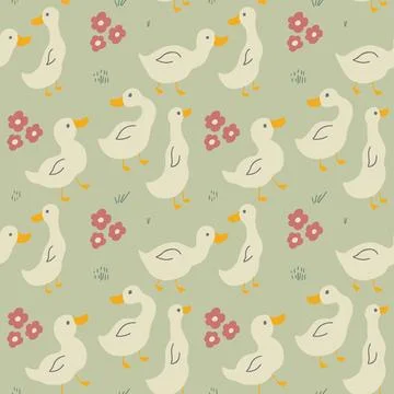 Cute Cartoon Duck Seamless Pattern, Vector Illustration Background Stock Illustration