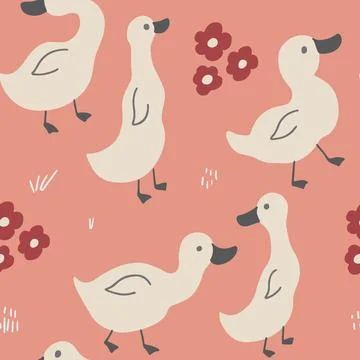 Cute Cartoon Duck Seamless Pattern, Vector Illustration Background Stock Illustration