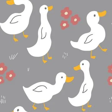 Cute Cartoon Duck Seamless Pattern, Vector Illustration Background Stock Illustration