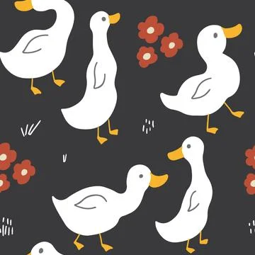 Cute Cartoon Duck Seamless Pattern, Vector Illustration Background Stock Illustration