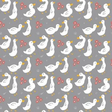 Cute Cartoon Duck Seamless Pattern, Vector Illustration Background Stock Illustration