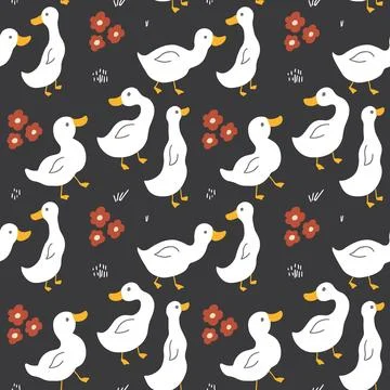 Cute Cartoon Duck Seamless Pattern, Vector Illustration Background Stock Illustration