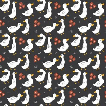 Cute Cartoon Duck Seamless Pattern, Vector Illustration Background Stock Illustration