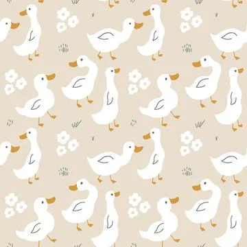 Cute Cartoon Duck Seamless Pattern, Vector Illustration Background Stock Illustration