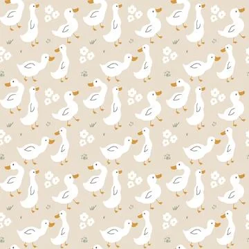 Cute Cartoon Duck Seamless Pattern, Vector Illustration Background Stock Illustration