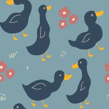 Cute Cartoon Duck Seamless Pattern, Vector Illustration Background Stock Illustration