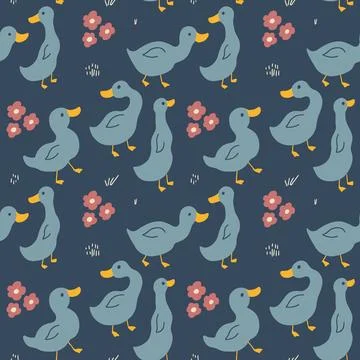 Cute Cartoon Duck Seamless Pattern, Vector Illustration Background Stock Illustration