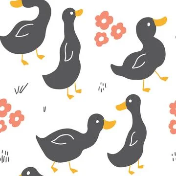 Cute Cartoon Duck Seamless Pattern, Vector Illustration Background Stock Illustration