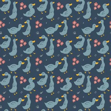 Cute Cartoon Duck Seamless Pattern, Vector Illustration Background Stock Illustration