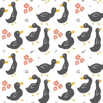 Cute Cartoon Duck Seamless Pattern, Vector Illustration Background Stock Illustration