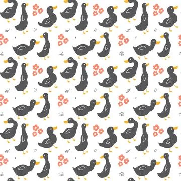 Cute Cartoon Duck Seamless Pattern, Vector Illustration Background Stock Illustration