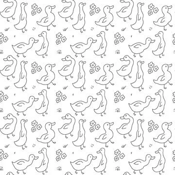 Cute Cartoon Duck Seamless Pattern, Vector Illustration Background Stock Illustration