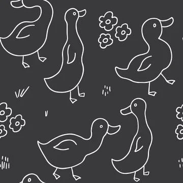 Cute Cartoon Duck Seamless Pattern, Vector Illustration Background Stock Illustration