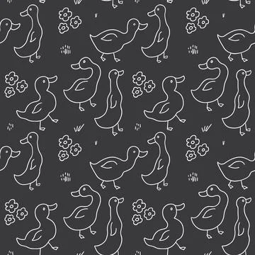 Cute Cartoon Duck Seamless Pattern, Vector Illustration Background Stock Illustration
