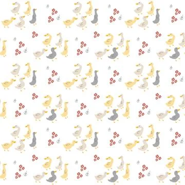 Cute Cartoon Duck Seamless Pattern, Vector Illustration Background Stock Illustration