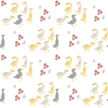 Cute Cartoon Duck Seamless Pattern, Vector Illustration Background Stock Illustration