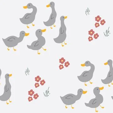 Cute Cartoon Duck Seamless Pattern, Vector Illustration Background イラスト素材