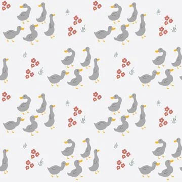 Cute Cartoon Duck Seamless Pattern, Vector Illustration Background Stock Illustration