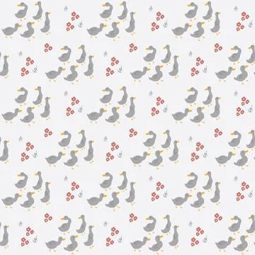 Cute Cartoon Duck Seamless Pattern, Vector Illustration Background Stock Illustration