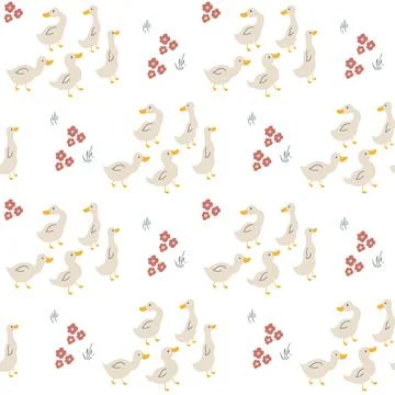 Cute Cartoon Duck Seamless Pattern, Vector Illustration Background Stock Illustration