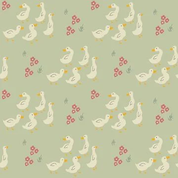 Cute Cartoon Duck Seamless Pattern, Vector Illustration Background Stock Illustration