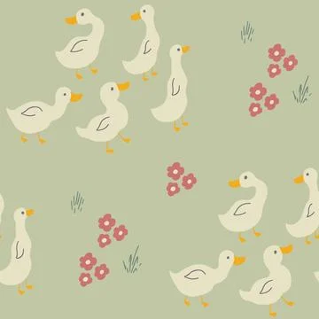 Cute Cartoon Duck Seamless Pattern, Vector Illustration Background Stock Illustration