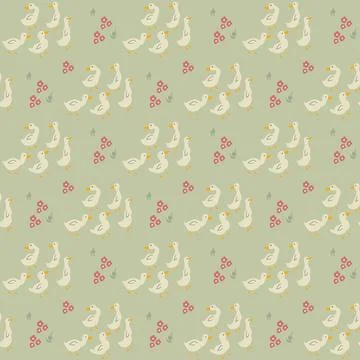 Cute Cartoon Duck Seamless Pattern, Vector Illustration Background Stock Illustration