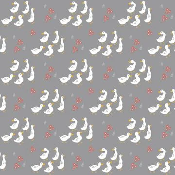 Cute Cartoon Duck Seamless Pattern, Vector Illustration Background Stock Illustration