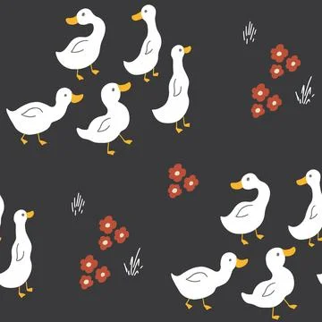 Cute Cartoon Duck Seamless Pattern, Vector Illustration Background Illustrazione stock