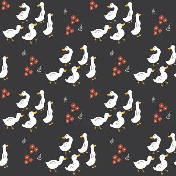 Cute Cartoon Duck Seamless Pattern, Vector Illustration Background Stock Illustration