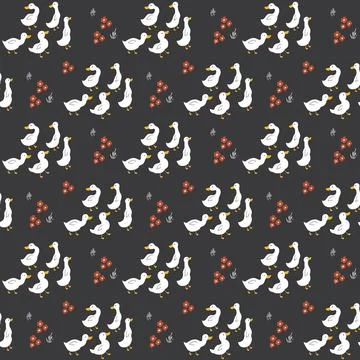 Cute Cartoon Duck Seamless Pattern, Vector Illustration Background Stock Illustration