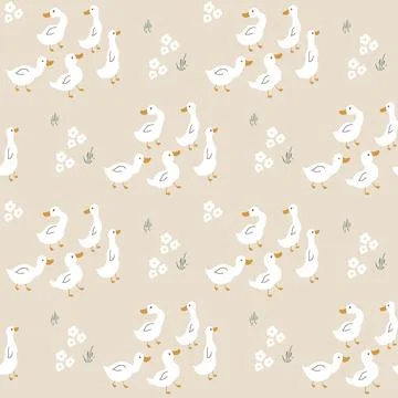 Cute Cartoon Duck Seamless Pattern, Vector Illustration Background Stock Illustration