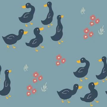 Cute Cartoon Duck Seamless Pattern, Vector Illustration Background Stock Illustration