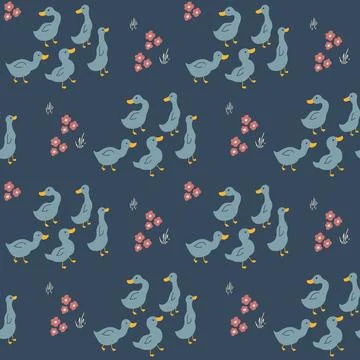 Cute Cartoon Duck Seamless Pattern, Vector Illustration Background Stock Illustration