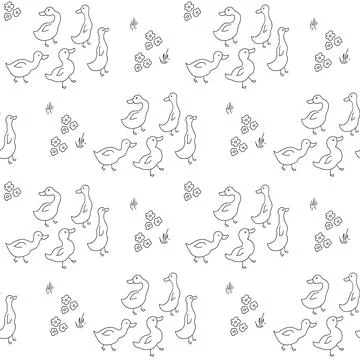 Cute Cartoon Duck Seamless Pattern, Vector Illustration Background Stockillustratie