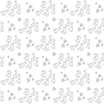 Cute Cartoon Duck Seamless Pattern, Vector Illustration Background Stock Illustration