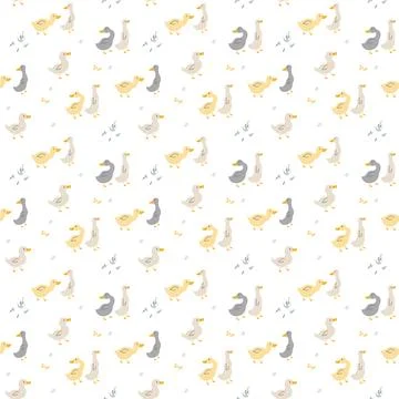 Cute Cartoon Duck Seamless Pattern, Vector Illustration Background Stock Illustration
