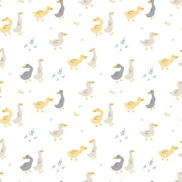 Cute Cartoon Duck Seamless Pattern, Vector Illustration Background Stock Illustration