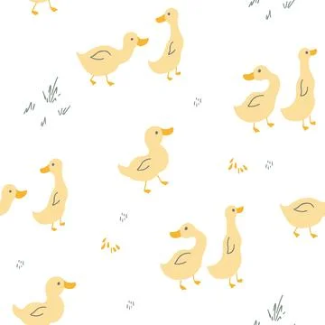 Cute Cartoon Duck Seamless Pattern, Vector Illustration Background Stock Illustration