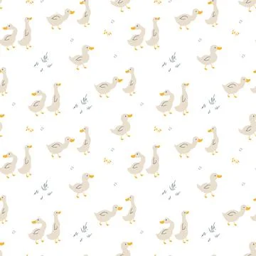Cute Cartoon Duck Seamless Pattern, Vector Illustration Background Illustrazione stock