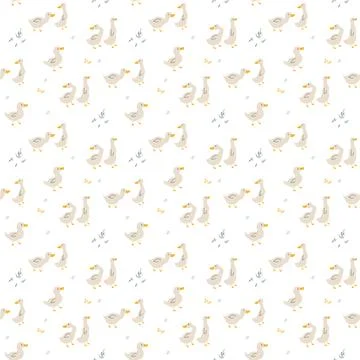 Cute Cartoon Duck Seamless Pattern, Vector Illustration Background イラスト素材