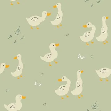 Cute Cartoon Duck Seamless Pattern, Vector Illustration Background Stock Illustration