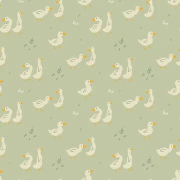 Cute Cartoon Duck Seamless Pattern, Vector Illustration Background イラスト素材