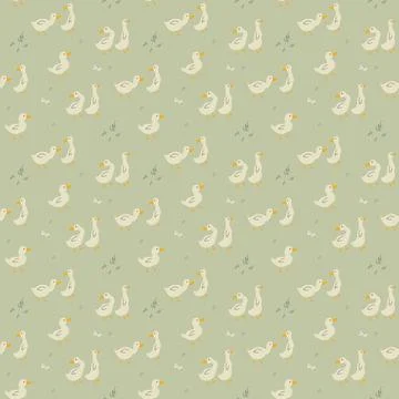 Cute Cartoon Duck Seamless Pattern, Vector Illustration Background Stock Illustration