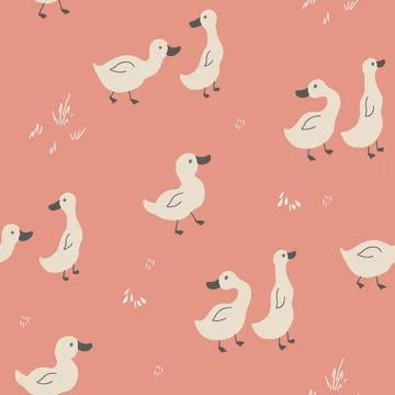 Cute Cartoon Duck Seamless Pattern, Vector Illustration Background Stock Illustration