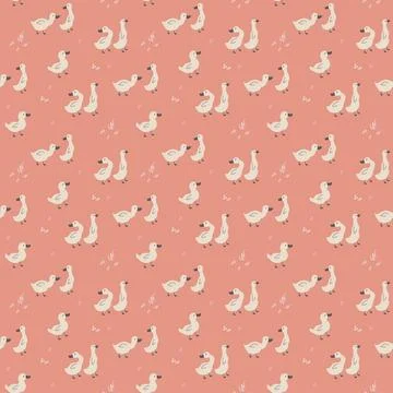Cute Cartoon Duck Seamless Pattern, Vector Illustration Background 스톡 일러스트