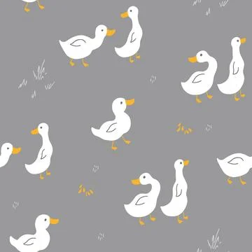 Cute Cartoon Duck Seamless Pattern, Vector Illustration Background Stock Illustration