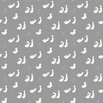 Cute Cartoon Duck Seamless Pattern, Vector Illustration Background Stock Illustration