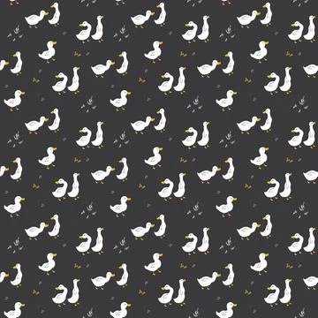 Cute Cartoon Duck Seamless Pattern, Vector Illustration Background Stock Illustration