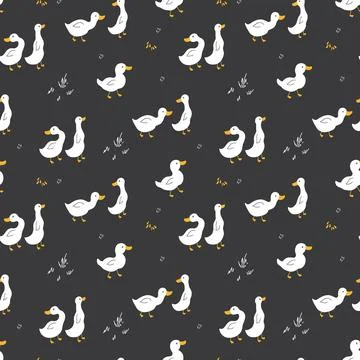 Cute Cartoon Duck Seamless Pattern, Vector Illustration Background Stock Illustration